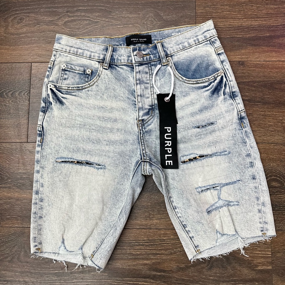 Distressed Denim Shorts - Light Blue